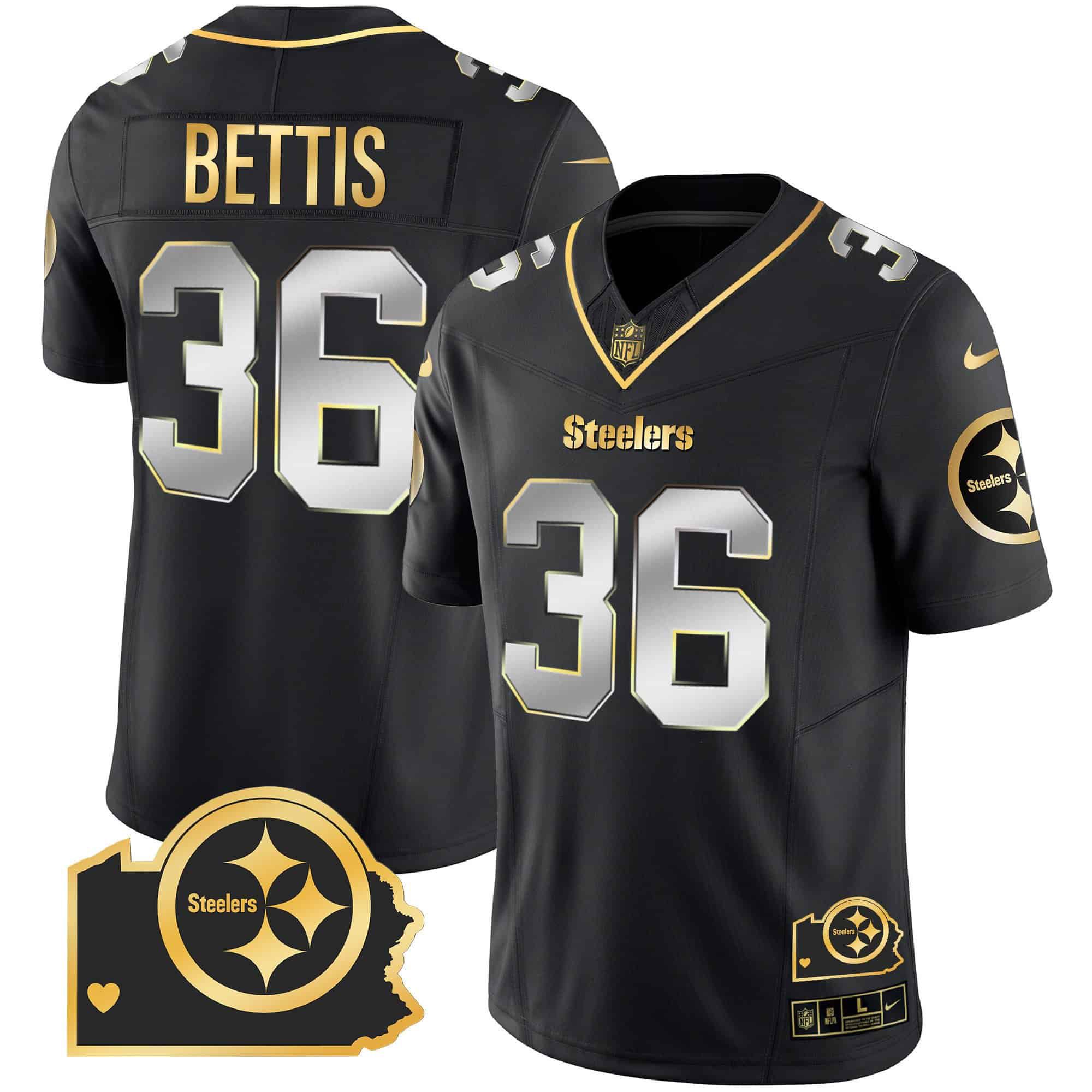 Men Pittsburgh Steelers #36 Bettis Black Gold 2024 Nike Home Patch Vapor Limited NFL Jersey style 1